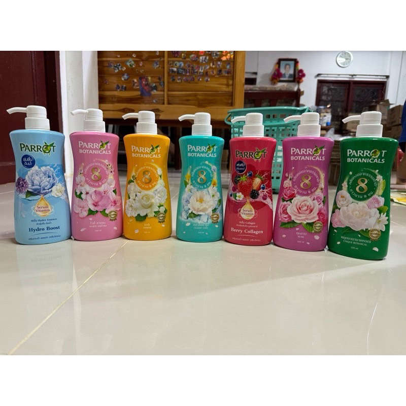 นกแก้ว ครีมอาบน้ำพฤกษาขวดปั้มขนาด 450-500มล. มี ให้เลือกหลายสูตร