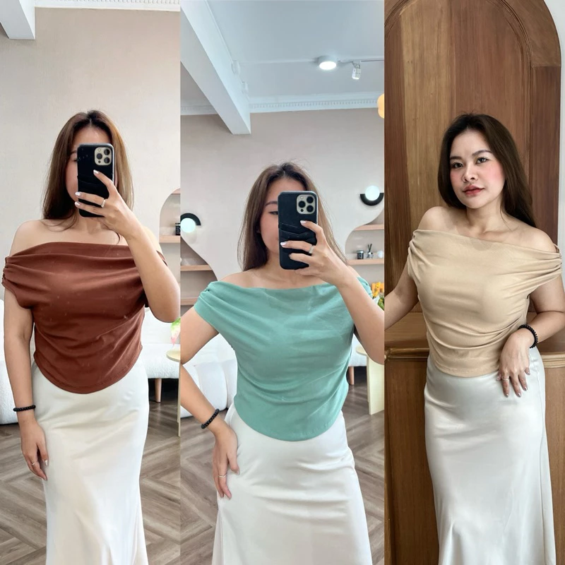 Malin 🤎🪡 เสื้อปาดไหล่เอวสับสาวอวบ
