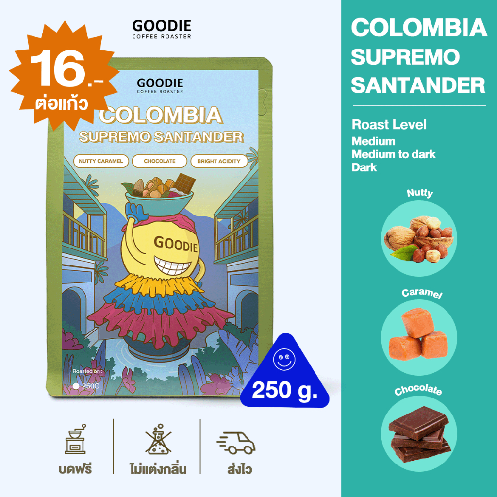 Goodie Coffee Roaster เมล็ดกาแฟ Colombia Supremo Santander