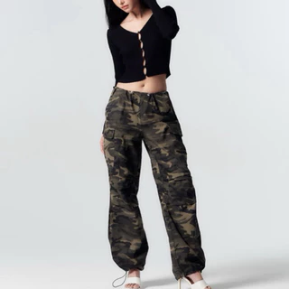 Weekend Wardrobe - Camouflage Cargo Pants กางเกงผ้า Cotton ลายทหาร เอวมีที่รูดเข้ารูป