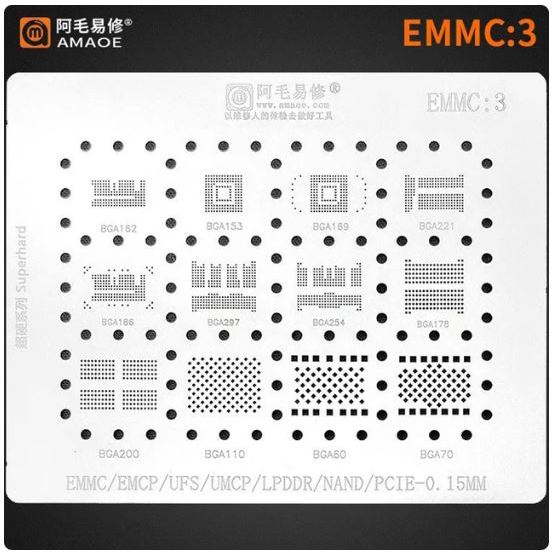แผ่นเพลท รีบอล หน่วยความจำ Amaoe EMMC Nand Reballing Stencil (emmc3)