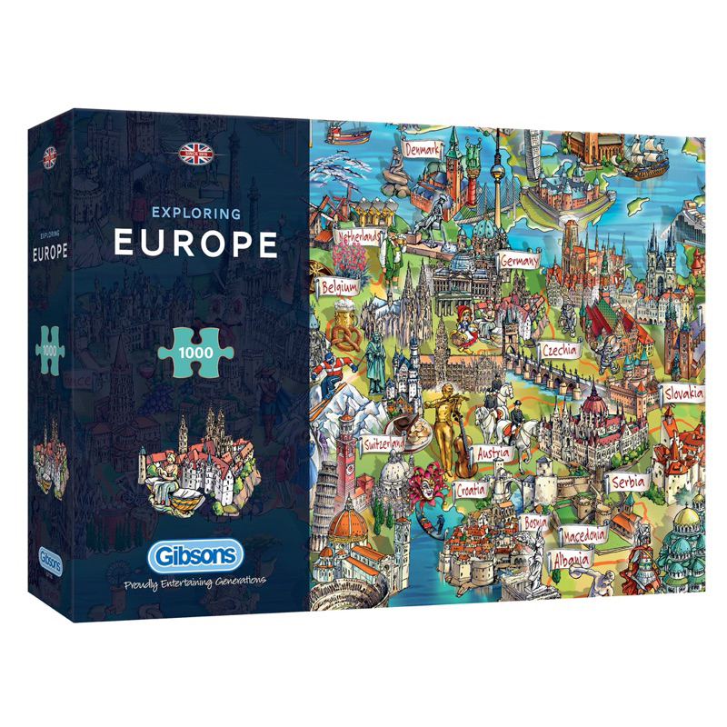 พร้อมส่ง-จิ๊กซอว์ Exploring Europe map แบรนด์ Gibsons jigsaw puzzle 1000 ชิ้น