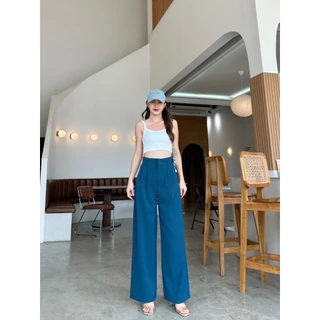T15 New Cassic Pants กางเกงขายาว ผู้หญิง เอวสูง พรางหุ่น พรางสะโพก กางเกงทรงกระบอกใหญ่ ผ้าลินลี่ พริ้วทิ้งตัว