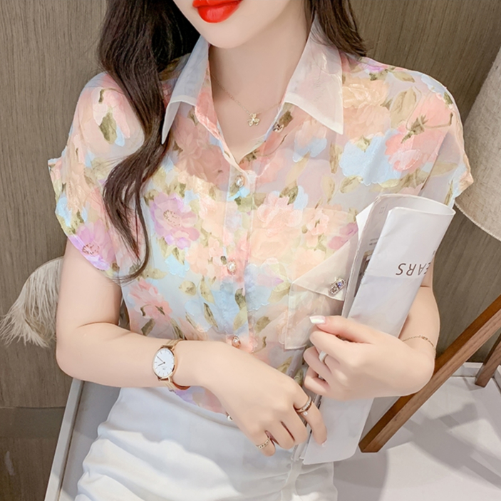 🌻Grace🌻  เสื้อชีฟอง เสื้อพิมพ์ลายแขนสั้นผ้าชีฟอง แฟชั่นสไตล์เกาหลีฤดูร้อน  สําหรับผู้หญิงW226 รูปที่ 6