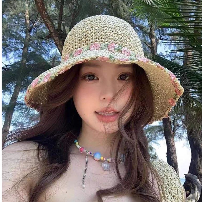 ส่งจากไทยหมวกฟาง หมวกสานทรงบักเก็ตทรงน่ารักๆเหมาะกับการเดินชายหาดหรือใส่เที่ยวคาเฟ่ พร้อมส่งจากไทย