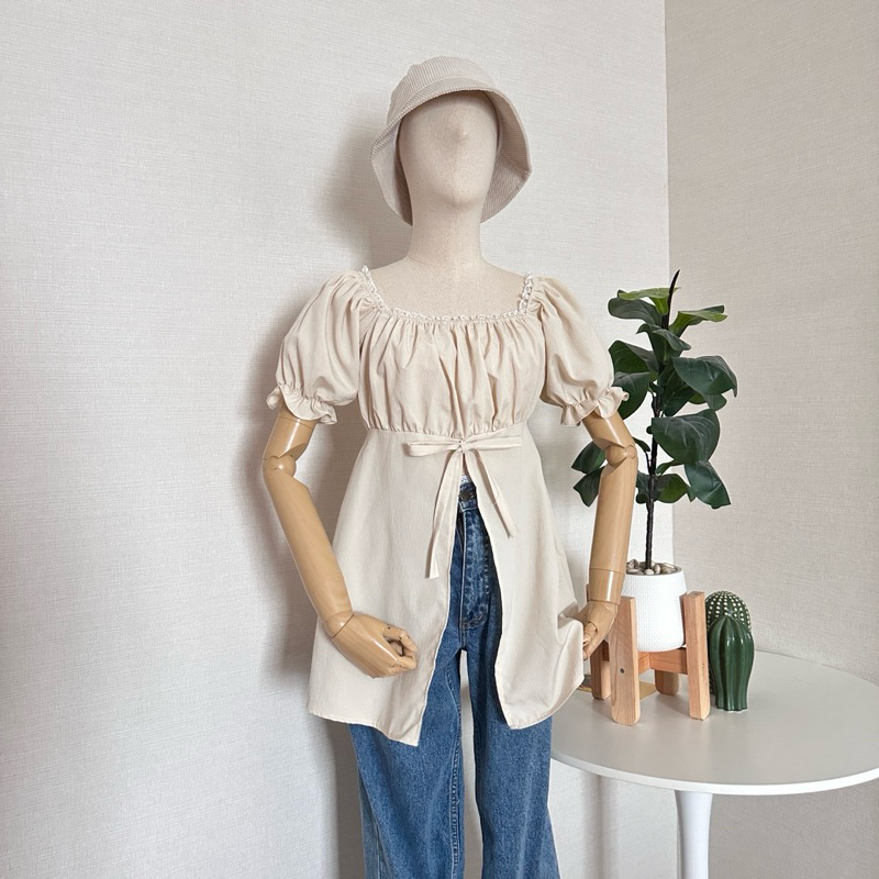 ♦️DOODEE2♦️เสื้อแขนตุ๊กตาแต่งขอบลูกไม้ ผ่าด้านหน้า ทรงตัวยาว - รูปที่ 3