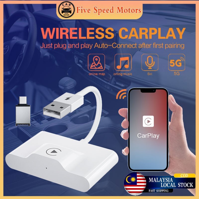 อะแดปเตอร์ CarPlay ไร้สาย Apple CarPlay Dongle สำหรับรถยนต์แบบมีสาย Plug &amp; Play แปลงแบบมีสายเป็น Wireless Car Play