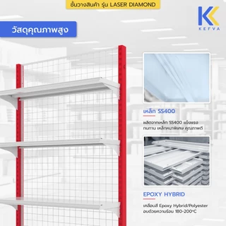 KEFVA ชั้นวางสินค้ามินิมาร์ท 4 ชั้น หน้าเดียว หลังตาข่าย สูง 120-150 cm รุ่น Laser Diamond 40kg (แถมฟรี! กันตก+กันเท้า)