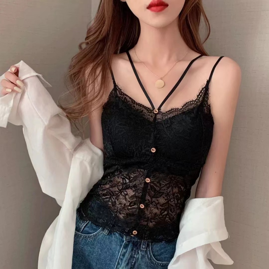 knowyou เสื้อสายเดี่ยวผ้าลูกไม้ซีทรู เซ็กซี่ๆ ใส่นอน ใส่อยู่บ้านในวันอากาศร้อนๆ พร้อมส่ง