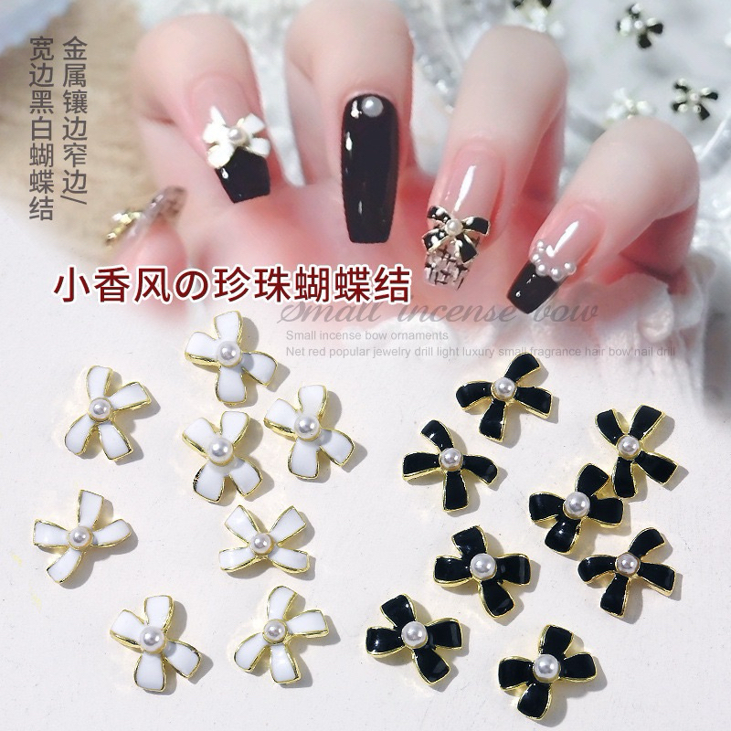 อะไหล่โบว์ลงยาขอบทองแต่งมุข10ชิ้น25฿