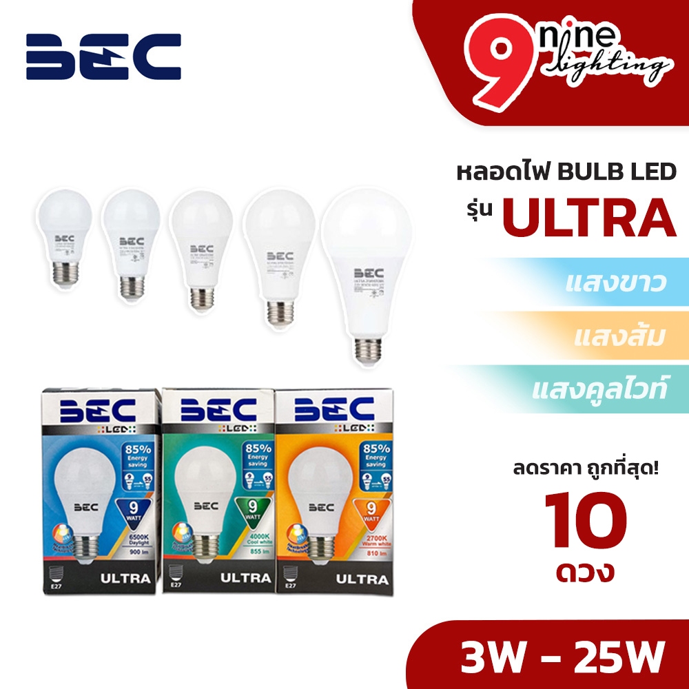 Nine Lighting BEC แพ็ค 10หลอด หลอดไฟ BULB LED รุ่น ULTRA หลอดไฟบ้าน ไฟแอลอีดี ประหยัดไฟ