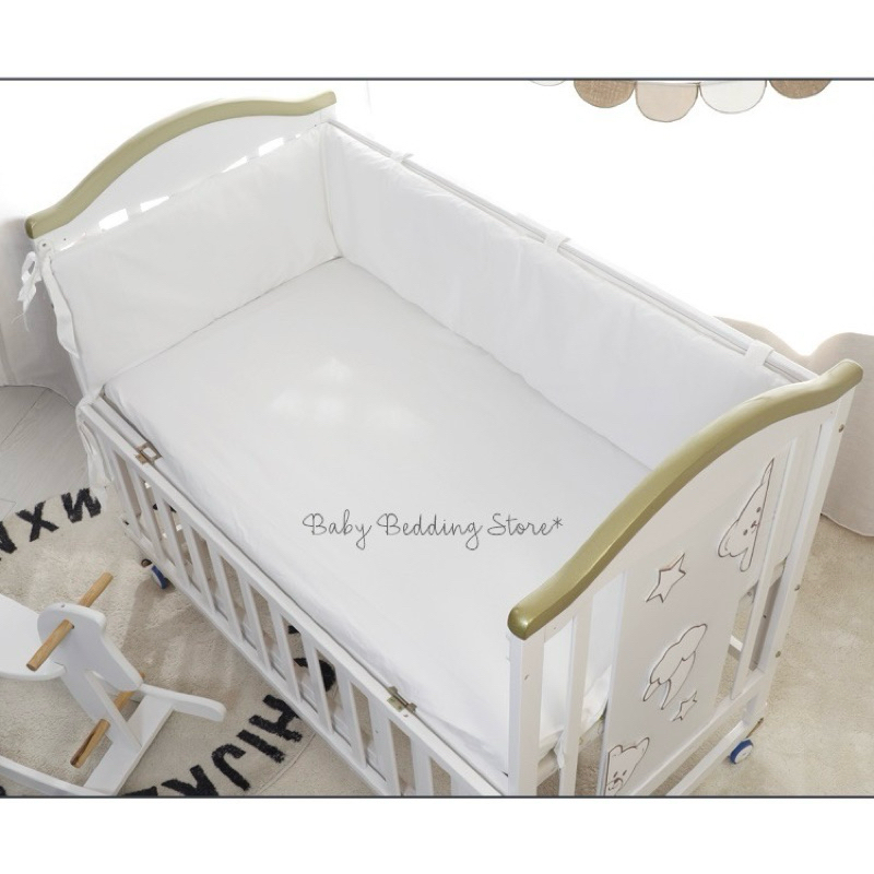 พร้อมส่ง สีขาวมินิมอล ชุดกั้นเตียงเด็ก ชุดกันกระแทก เบาะกันกระแทก Baby Bedding Sets, Crib Bumpers