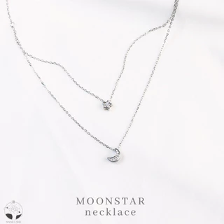MNL💗MOONSTAR เกาหลี โรสโกลด์ สร้อยคอสองชั้น จี้ดาว พระจันทร์ ไม่ลอกดำ ไม่แพ้ เครื่องประดับแฟชั่น ผู้หญิง เงินแท้ มินิมอล