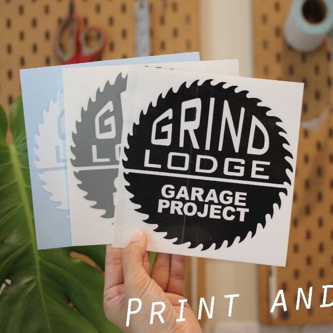 สติ๊กเกอร์ลาย Grind lodge ราคาถูก งานไดคัท กันน้ำกันแดด มีหลายแบบ ตัดพร้อมติดเทปยก
