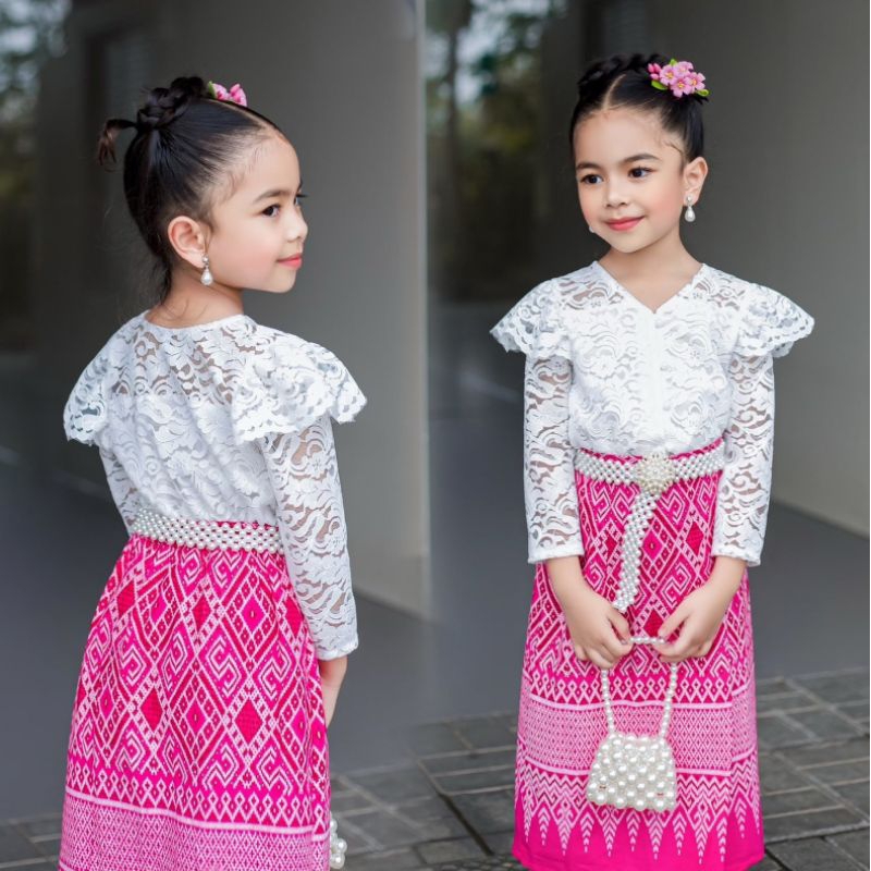 ชุดไทยเด็กหญิง2ชิ้น กระดังงา ลูกไม้พรีเมี่ยมแขนยาว