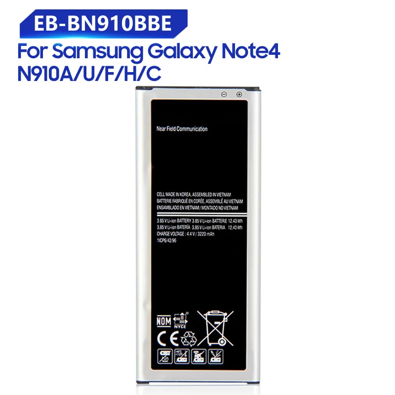 แบตเตอรี่แท้ สำหรับ Samsung Galaxy NOTE4 N910a N910V N910C หมายเหตุ4 N910u N910F N910H EB-BN910BBE E