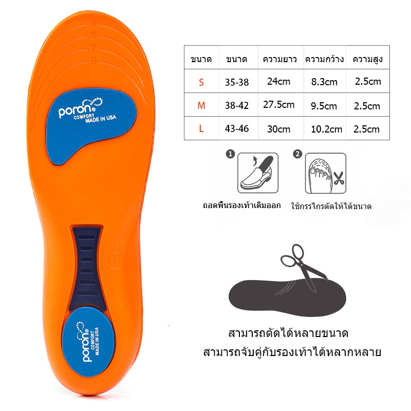 Poron พื้นรองเท้าดูดซับแรงกระแทกสำหรับเท้าแบน พื้นรองเท้ารองรับส่วนโค้ง เบาะบรรเทาอาการปวดส้นเท้า - รูปที่ 7