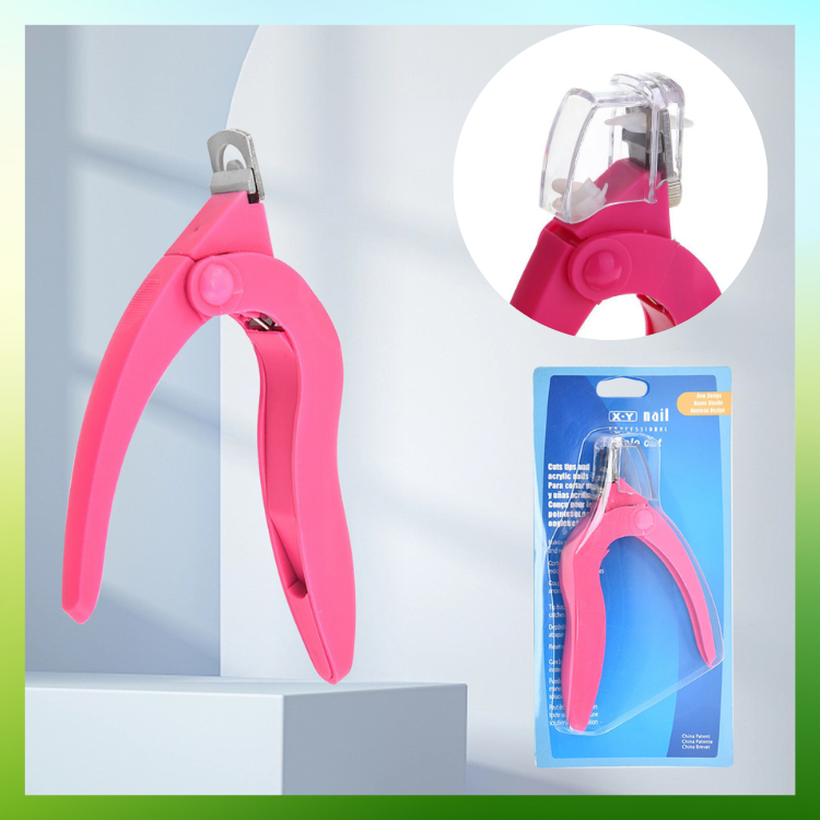 กรรไกรตัดเล็บปลอม กันกระเด็น สีชมพู คุณภาพดี