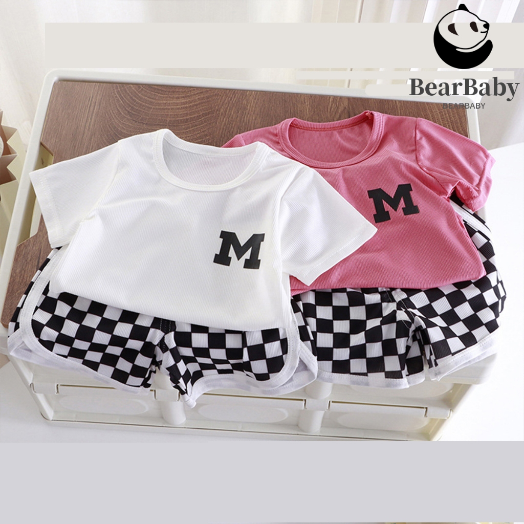 ชุดเเฟชั่นเด็กหญิง เสื้อคอกลม ตัวเอ็ม +กางเกงลายสก๊อต ผ้านิ่ม ชุดลำลองเด็ก ไซส์80-120