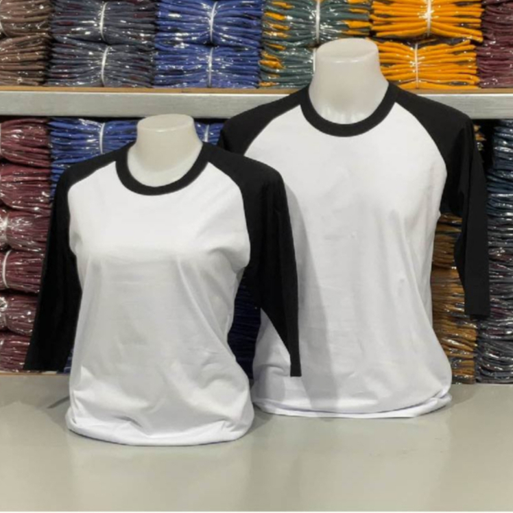 เสื้อคอกลมไหล่สโลปแขนสามส่วนทูโทนแขนสลับสีใส่ใด้ทั้งชายหญิง