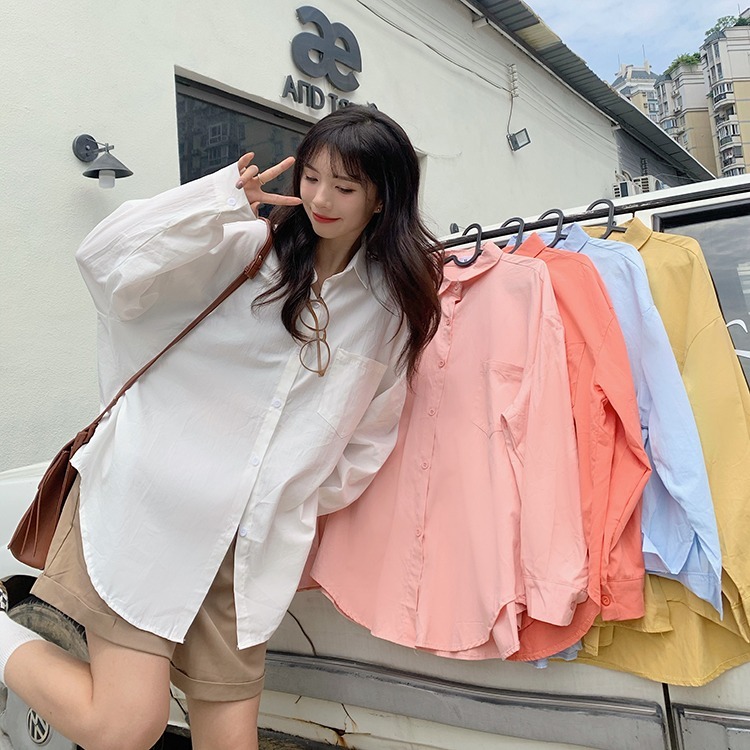 เสื้อเชิ้ตผู้หญิง เสื้อแขนยาว ทรงหลวมและบาง กันแดด