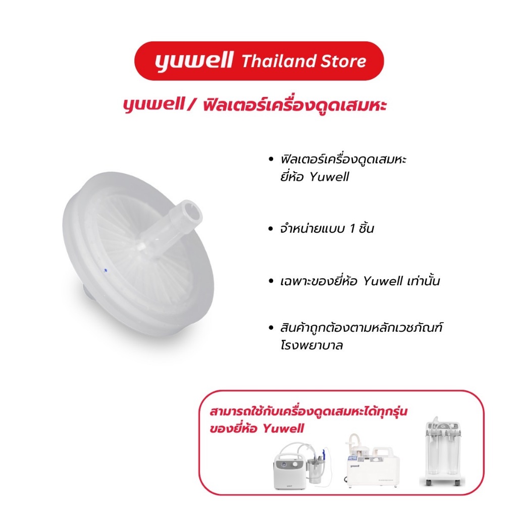 ไส้กรองฟิลเตอร์เครื่องดูดเสมหะ Suction Bacteria Filter ยี่ห้อ Yuwell