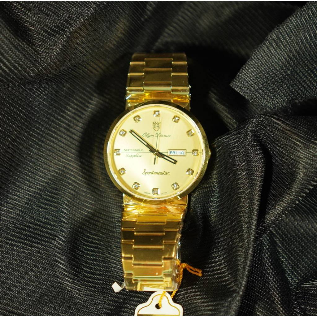 OP olym pianus sapphire นาฬิกาข้อมือผู้ชาย รุ่น 89009M-406 เรือนทอง ( ของแท้ประกันศูนย์ 1 ปี )  NATEETONG