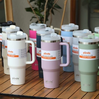PANDA แก้วเก็บความเย็น 40oz สแตนเลส304 เก็บเก็บความเย็น มีหูจับ มีหลอดดูด ยกดื่มได้ มี11สี