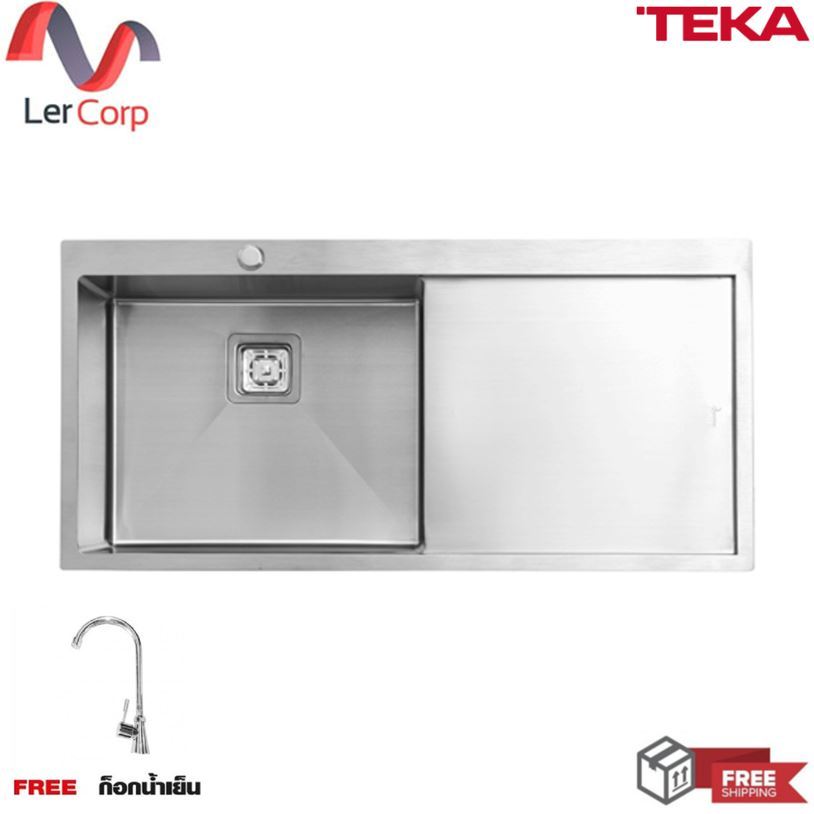 (Teka) อ่างล้างจาน 1 หลุม 1 ที่พัก ติดตั้งบนเคาน์เตอร์ รุ่น TQB R10 1B1D สีสแตนเลส ฟรีก๊อกน้ำเย็น
