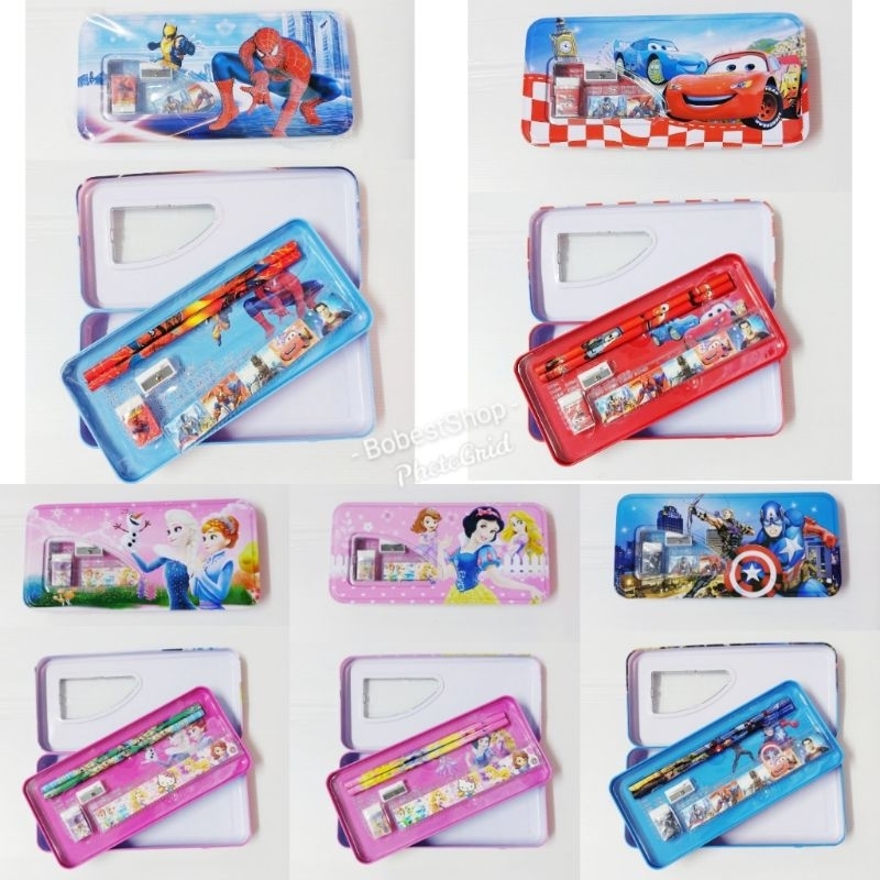 Bobestshop กล่องดินสอเหล็ก 2 ชั้น พร้อมชุดเครื่องเขียน