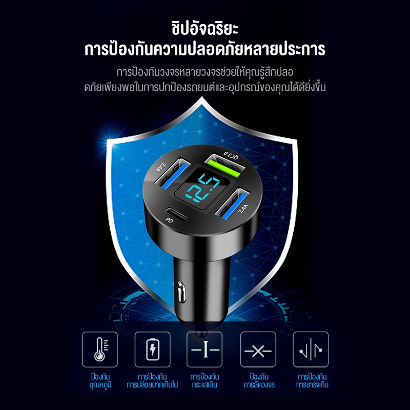 BASIKE โคมไฟ LED ขายดีชาร์จแบตรถกับระบบชาร์จเร็ว62W PD Type C เครื่องชาร์จ USB ที่ชาร์จเร็วในรถยนต์สี่พอร์ต ราคา ถูกที่สุด ดีลบีเคเค แกลเลอรีภาพที่ 7