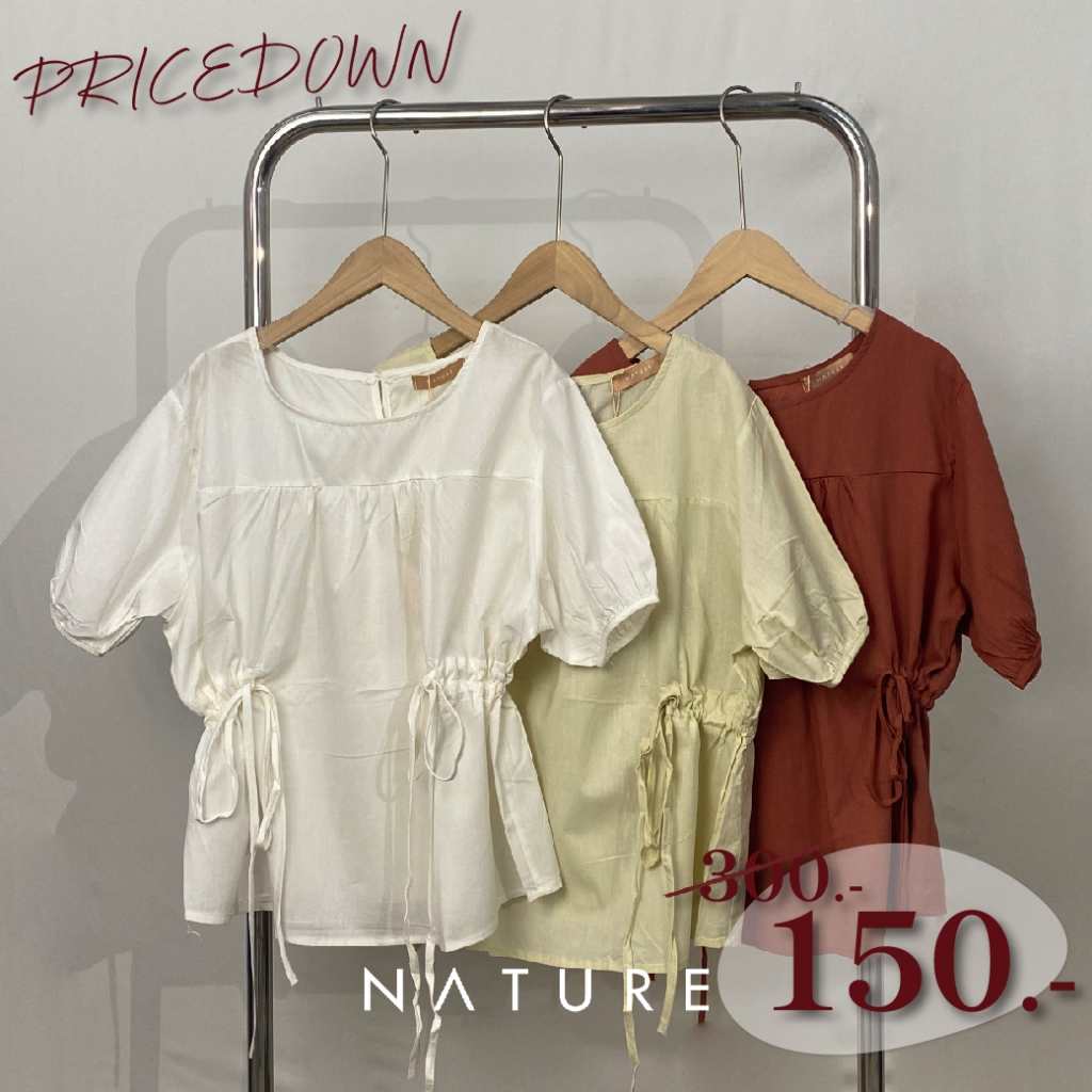 ลด 𝟲𝟬.-พิมพ์ NTBCTT nature.bkk - TPN1092 เสื้อแขนสั้นรูดเอว juna top