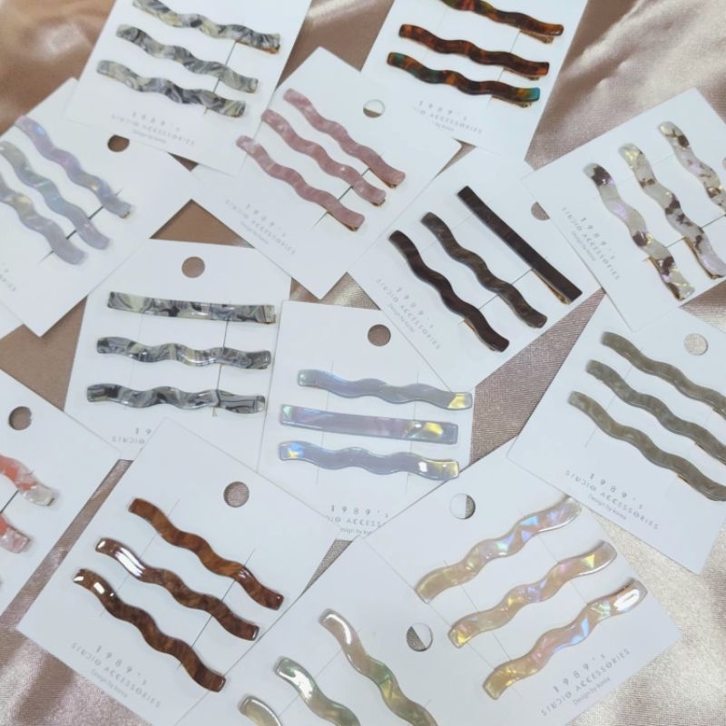 พร้อมส่ง 3ชิ้น/กิ๊ฟหนีบผมลายหินอ่อนรูปทรงคลื่น สไตล์เกาหลี กิ๊ฟหนีบข้าง