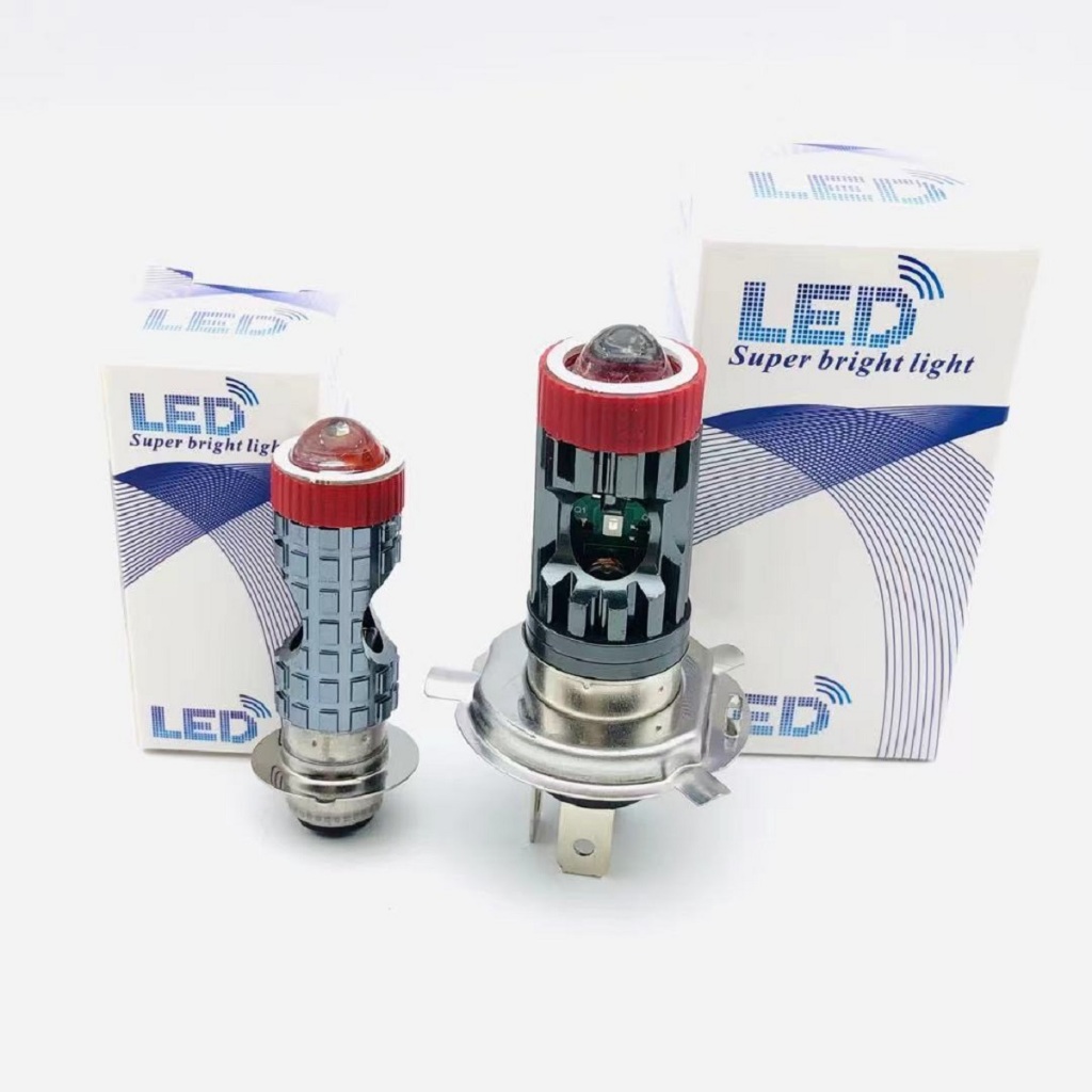 CAR ไฟหน้ารถมอเตอร์ไซค์ รถยนต์ รถสิบล้อ ไฟแสงสีขาว หัววงแหวนล้อมสีแดง 12/24 V ตัวใหม่ล่าสุด สว่าง
