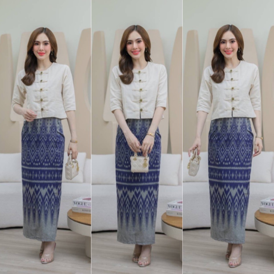 (แนะนำมีไซร้36"-48") ชุดผ้าไทยเสื้อ+ผ้าถุง ใส่งานแต่ง งานบุญ งานบวช งานแห่ สวยมากค่ะ