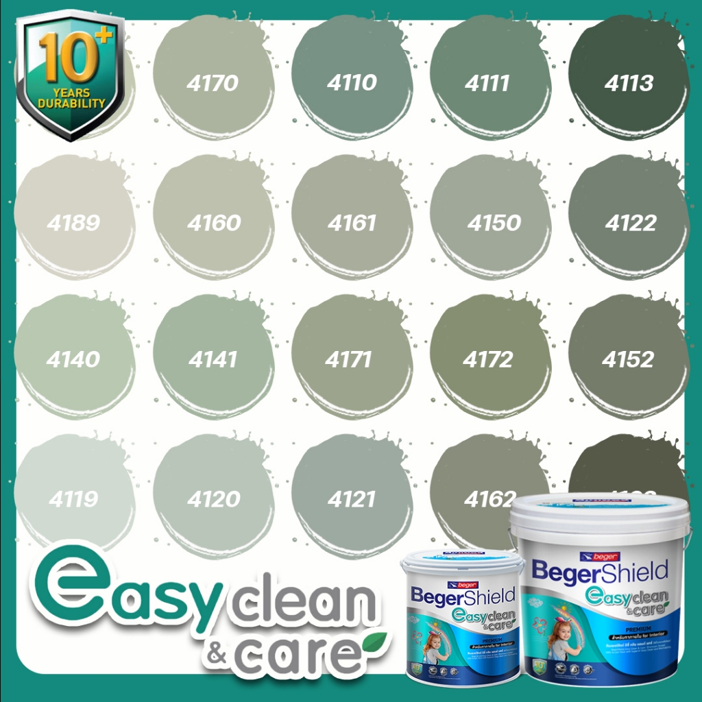 Beger easy clean & care อีซี่คลีน แอนด์แคร์ สีเขียวอมเทา กึ่งเงา 9 ลิตร สีทาภายใน ไร้กลิ่น แห้งไว ภา