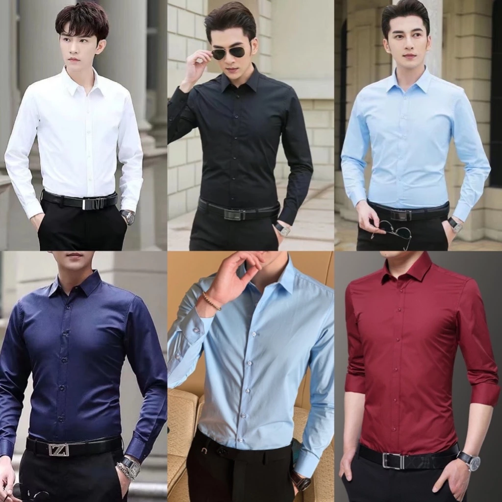 เสื้อเชิ้ต สีพื้นแขนยาว รุ่นสลิมฟิต ใส่ทำงาน ใส่เที่ยวได้ SL62