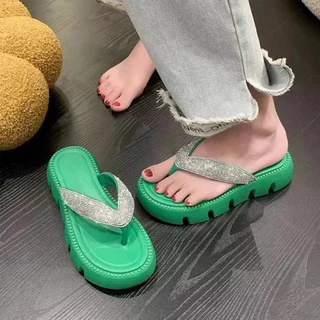 รองเท้าแตะหูคีบพื้นหนา สีสดใส สำหรับผู้หญิง