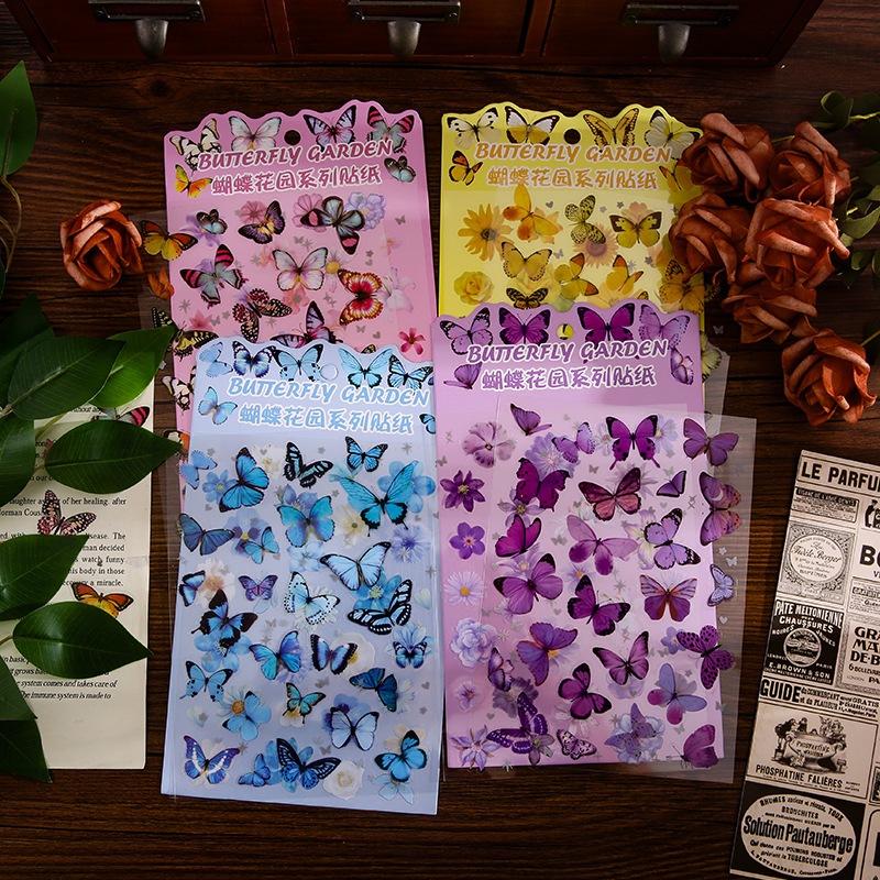 สติกเกอร์ PET ลายผีเสื้อ แพคละ 40 ชิ้น