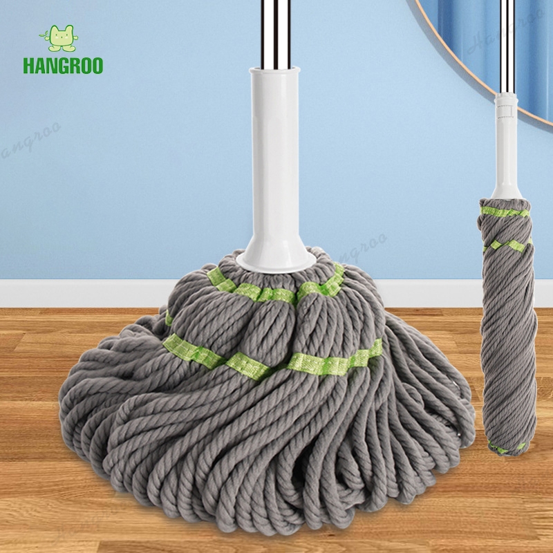 HANGROO MOP ไม้ถูพื้น ผ้าถูพื้น เเบบบิดน้ำในตัว ผ้าไมโครไฟเบอร์ รุ่นผ้าหนาพิเศษ ด้ามสแตนเลส แข็งแรง
