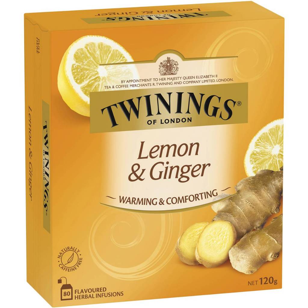 ชาทไวนิงส์ มะนาวและขิง กล่อง 80 ถุง (ชาถุงเปลือย ไม่มีซองบรรจุแยก)/ Twinings Tea Bags Lemon & Ginger 80 Pack