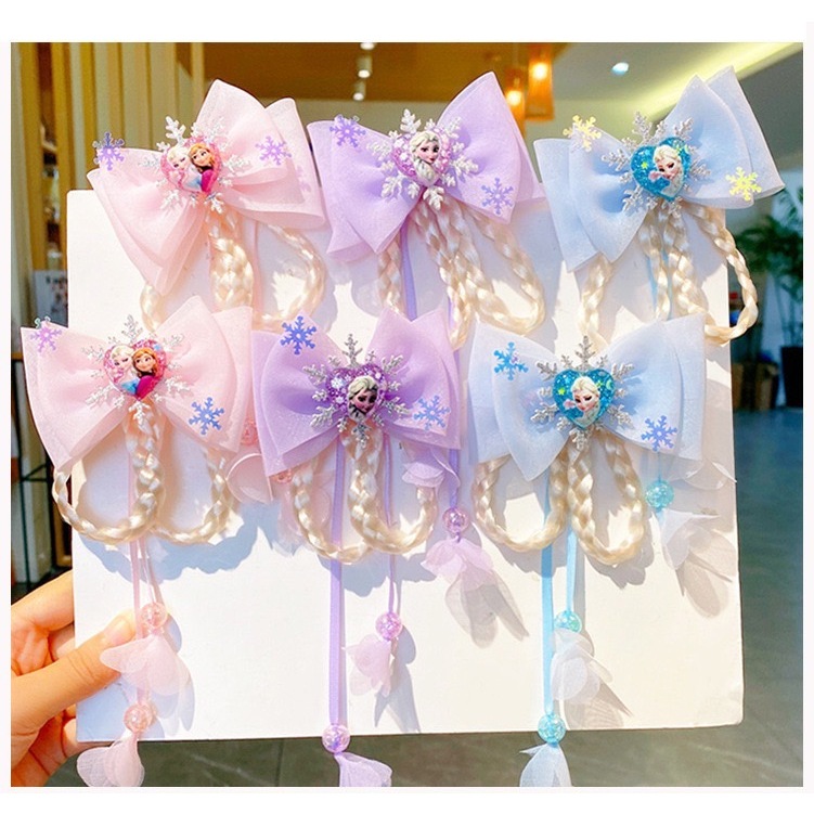 พร้อมส่ง กิ๊ฟติดผมเด็ก โบว์เด็ก ลายเอลซ่า ได้เป็นคู่ #K27