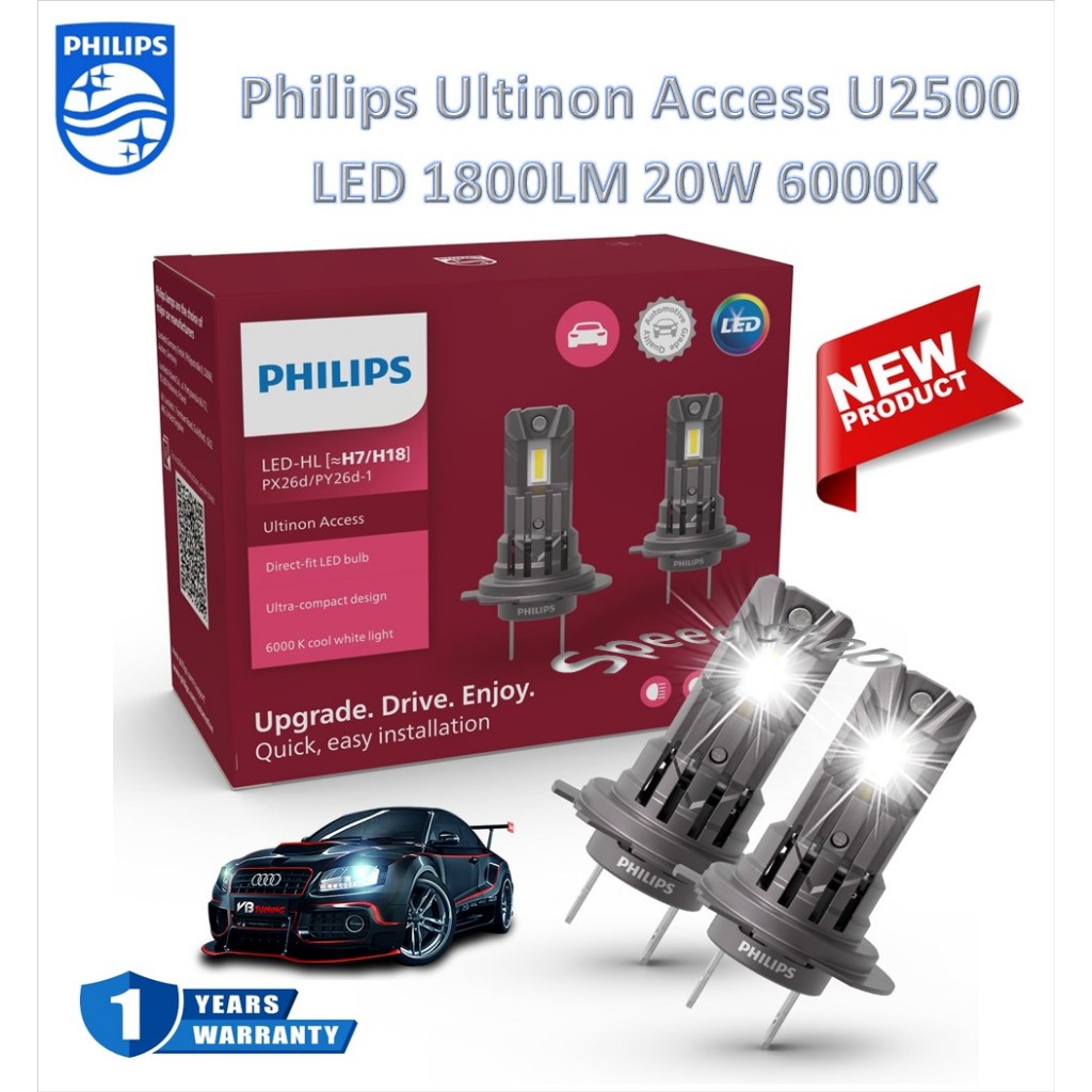 Philips หลอดไฟหน้ารถยนต์ LED Ultinon Access U2500 1800LM 6000K H7/H18 รับประกัน 1 ปี