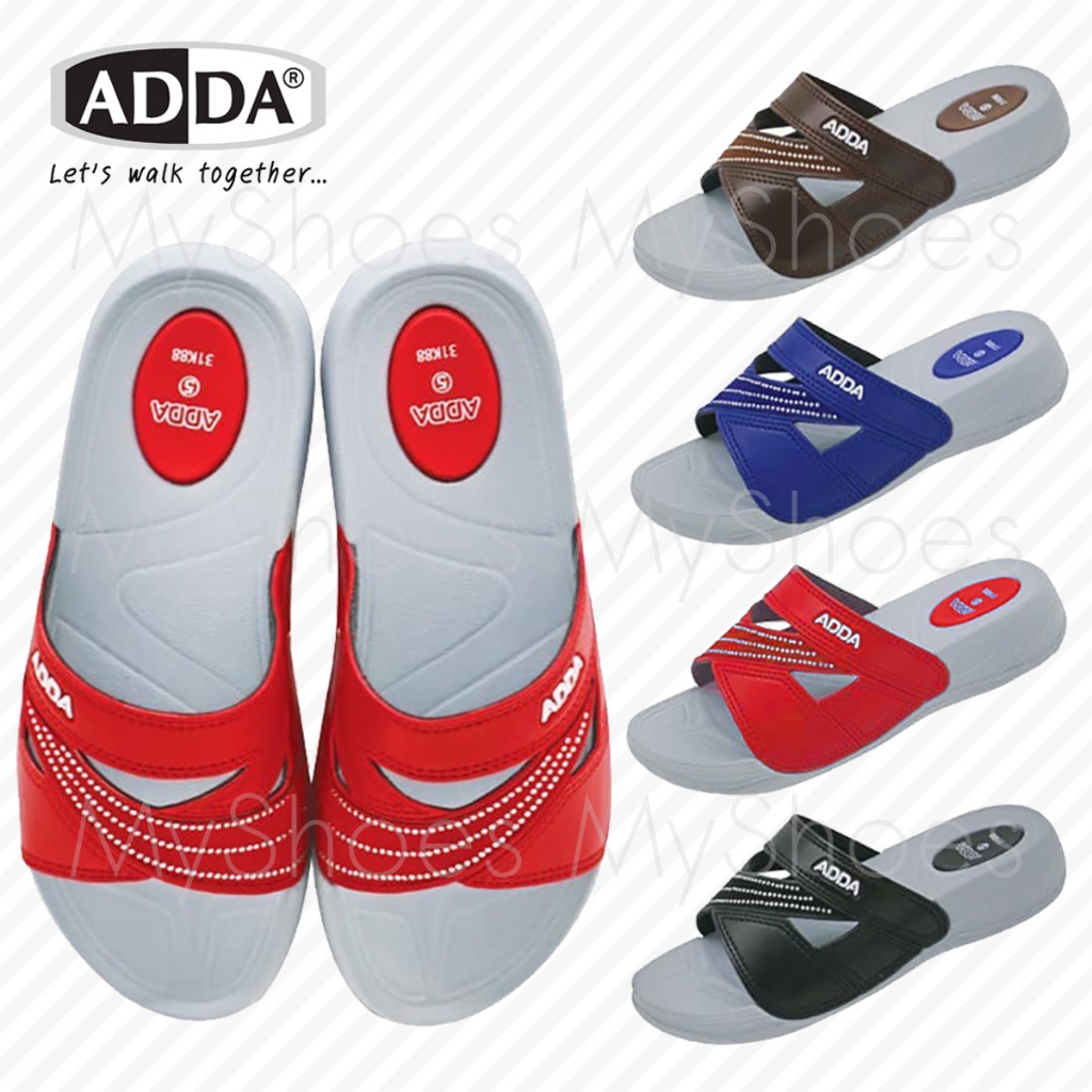 ADDA 31K88 รองเท้าแตะ รองเท้าลำลอง แบบสวม รุ่น ไซส์ 4-7 สี ดำ น้ำเงิน น้ำตาล แดง MyShoes