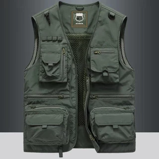8521#เสื้อกั๊กหลายกระเป๋าใหม่ล่าสุด，สำหรับเดินป่าและตกปลา BIG SIZE M-5XL