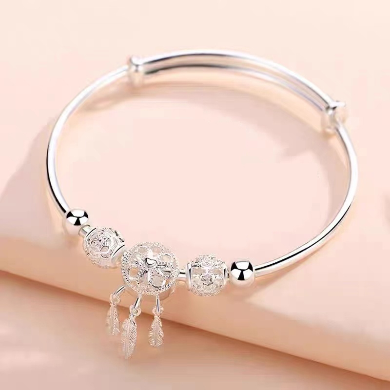 กำไลเงินแท้พร้อมจี้ตาข่ายดักฝัน /Dream Catcher Bracelet /กำไลนำโชค /สร้อยข้อมือเงินแท้ /กำไลของขวัญ