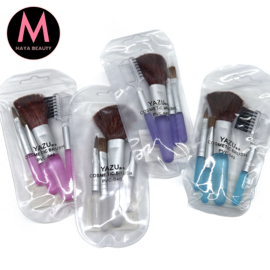 {12ชุด} YAZU Cosmetic PVC Brush Set ชุดแปรงแต่งหน้า ขนแปรงไม่บาดผิว ขนาดพกพา 4หัวแปรง