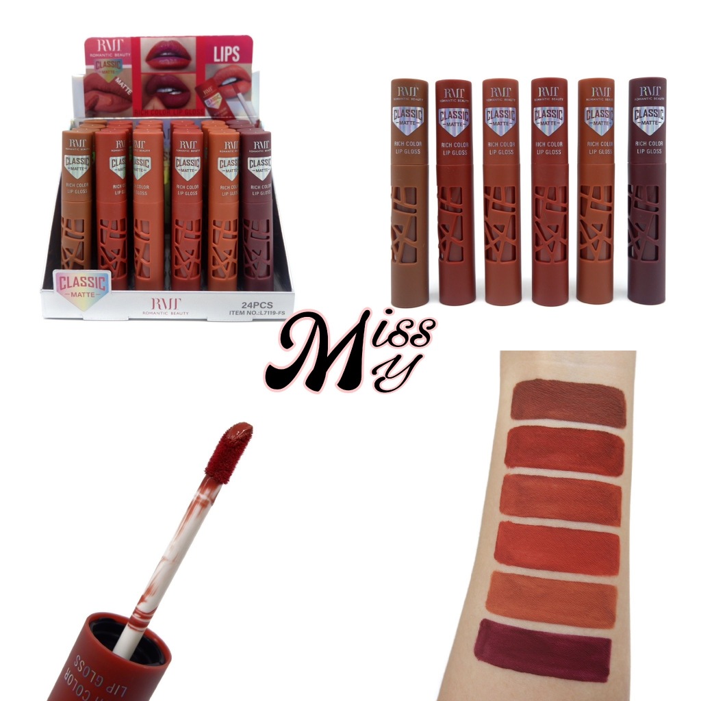 {24แท่ง} RMT Colors Classic Matte Lip Gloss ลิควิดลิปแมทต์ สีชัด เข้ม กลบสีริมฝีปากแนบสนิท 6เฉดสี