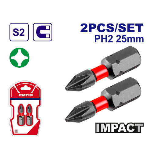 EMTOP ดอกไขควงกระแทก แพ็คละ 2 ชิ้น รุ่น ESBTM5PH225 ( Impact screwdriver bits ) งานแท้ประกันคุณภาพ