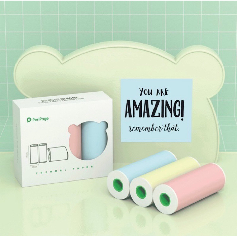 [ชุด 12 ม้วน] สติกเกอร์สีแบรนแท้ สำหรับ Peripage A9 ,Paperang P3/ขนาด 77*30 mm.